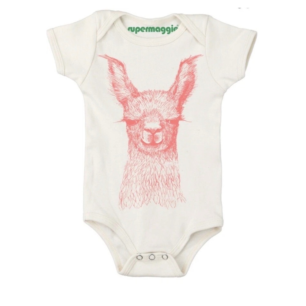 Supermaggie Organic Cotton Llama Graphic Bodysuit Cream Coral 12-18M Baby Outfit